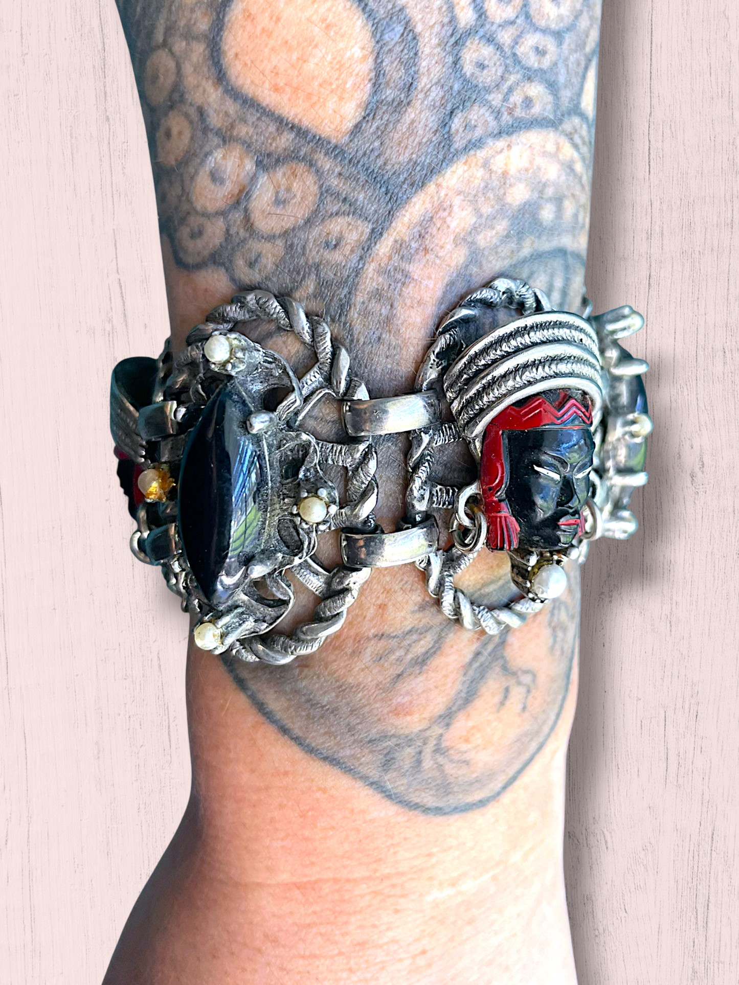 Vintage Selro & Selini African Headdress Face Panel Link Bracelet