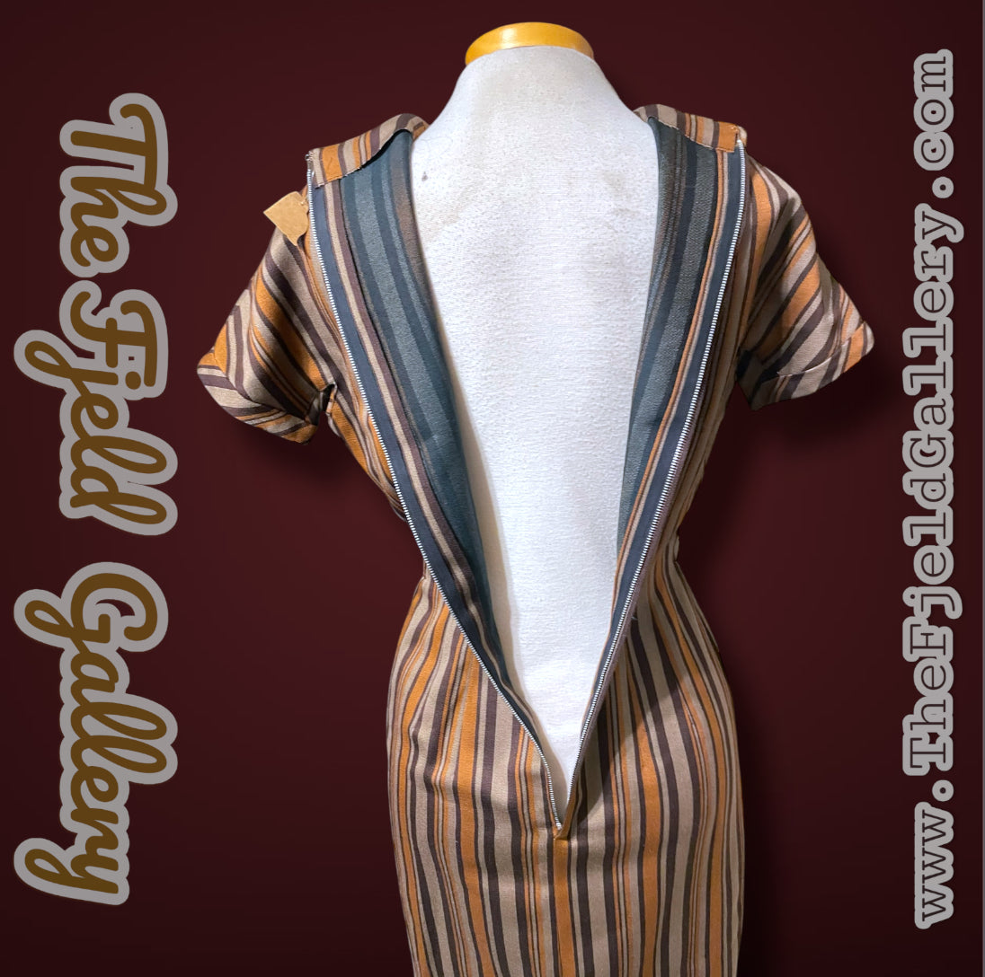Amazing 1970’s Striped Brown, Tan & Orange Short Sheath Dress