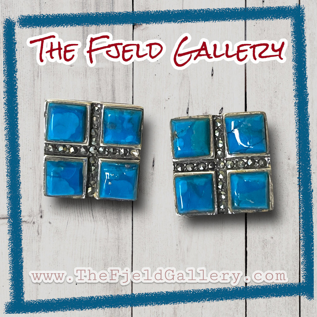 Vintage Sterling Turquoise & Marcasite Earrings