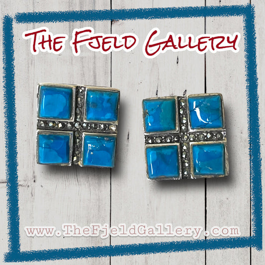Vintage Sterling Turquoise & Marcasite Earrings
