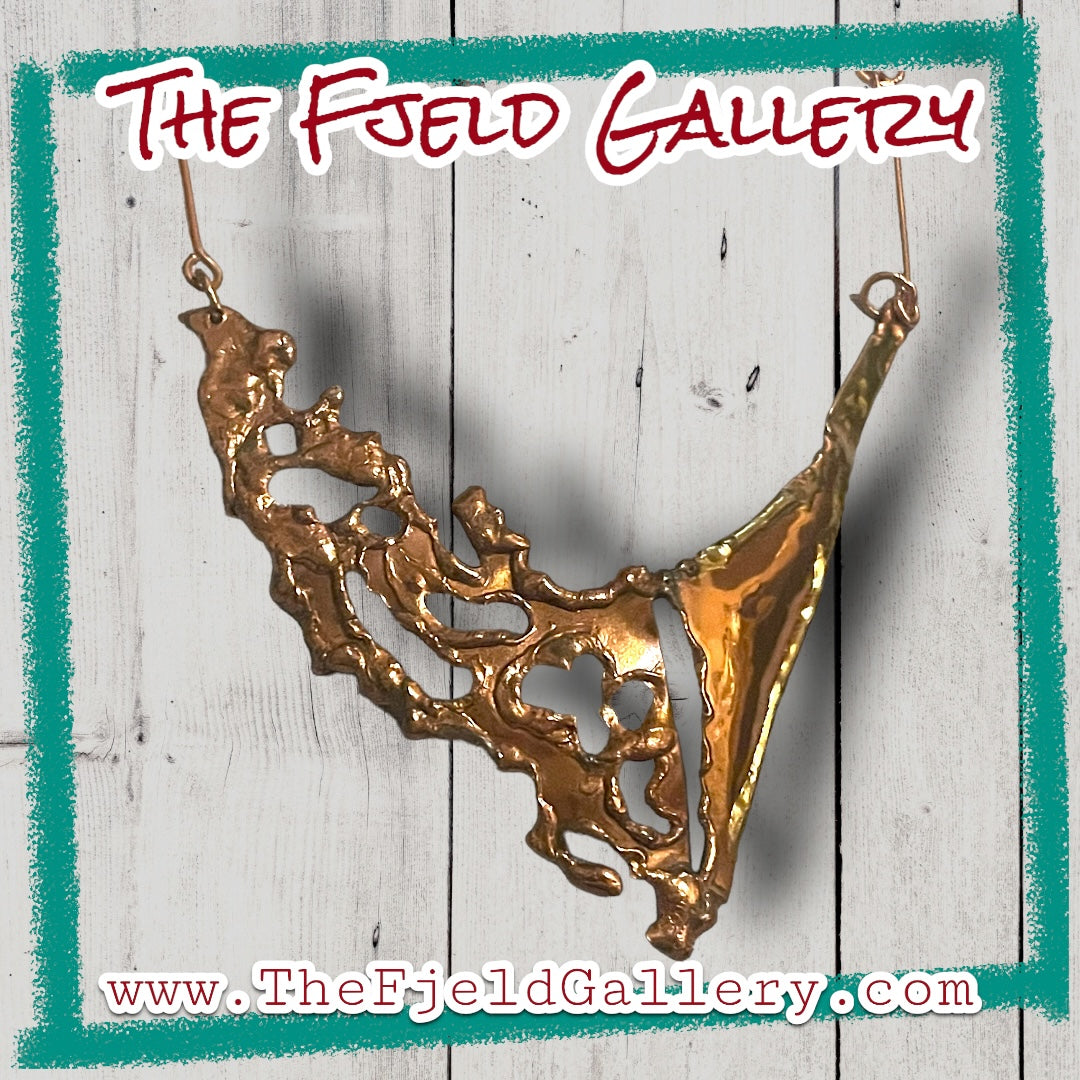 Barbaric Arts & Crafts Copper & Brass 1940’s Vintage Chevron Necklace