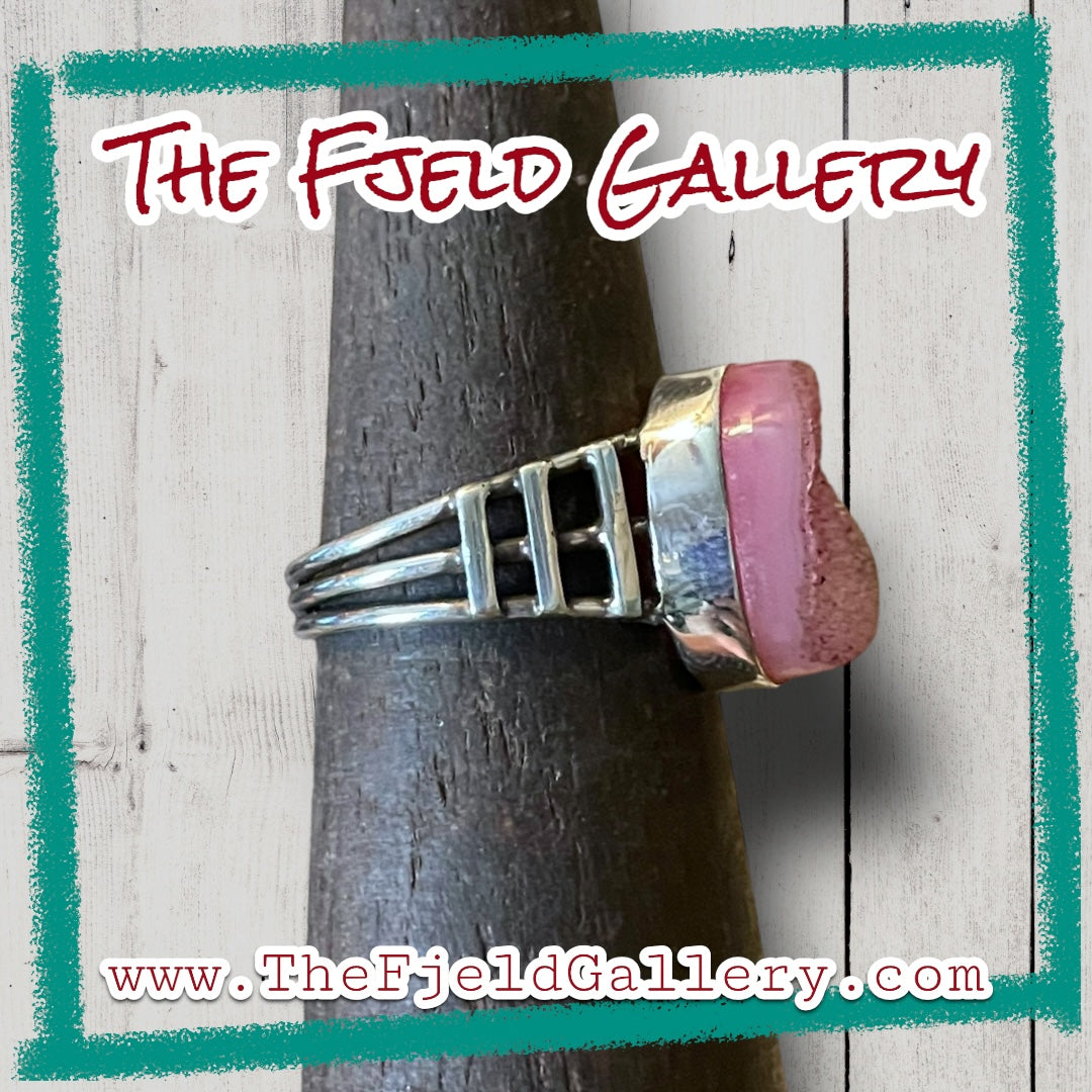 Pink Geode Agate Sterling Silver Ring