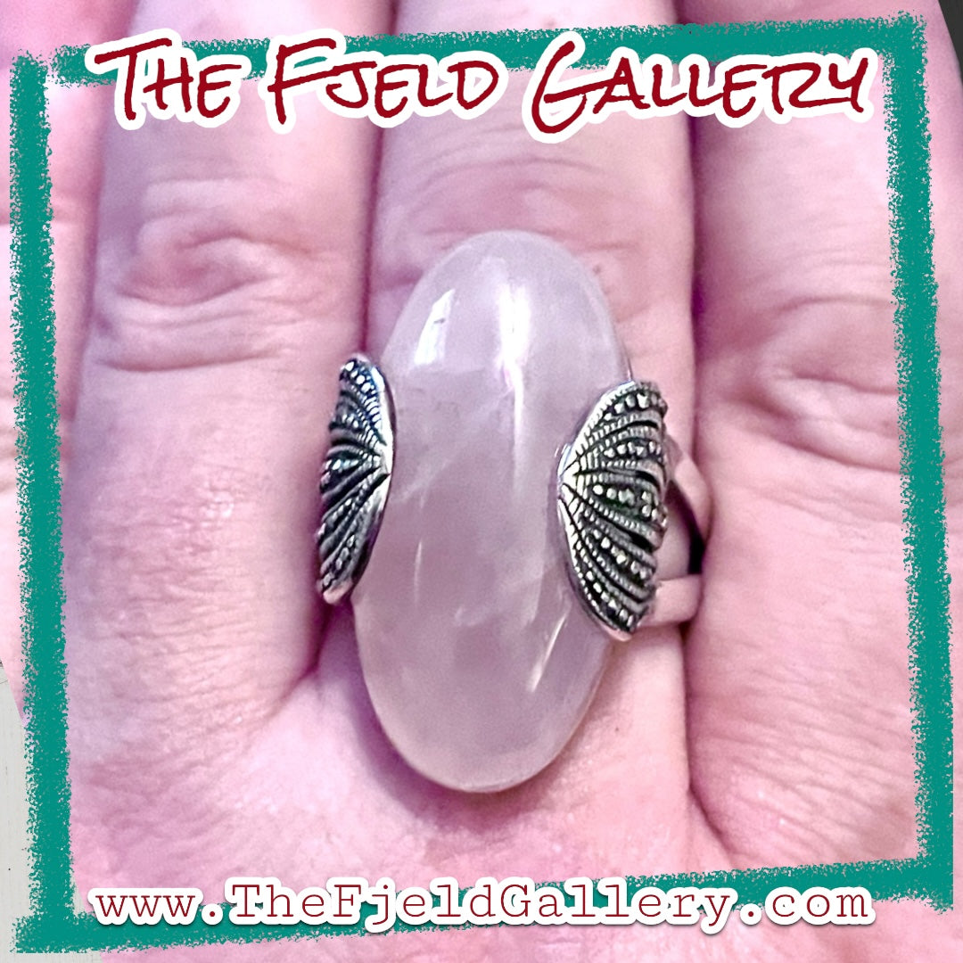 Rose Quartz & Marcasite Sterling Silver Ring
