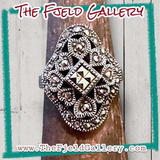 Vintage Sterling Silver & Marcasite Art Deco Ring