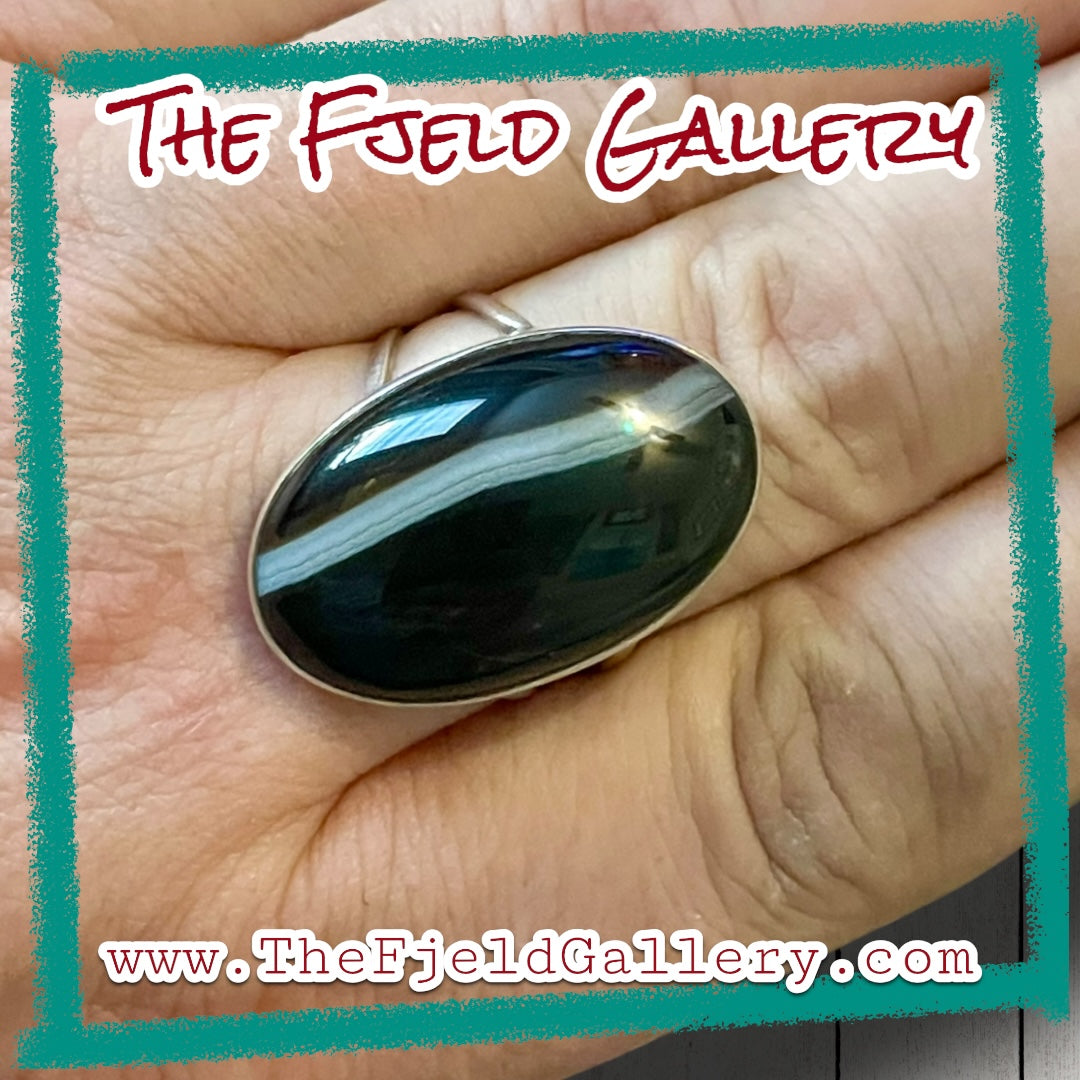 Black & White Botswana Agate Gemstone Sterling Ring