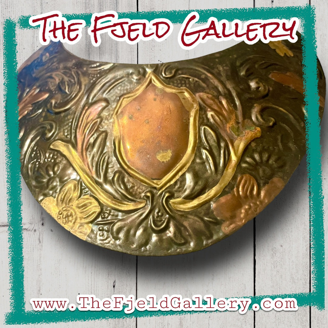 1970’s Runway Copper Mixed Metal Flourish Shield Neck Cuff Bib Necklace
