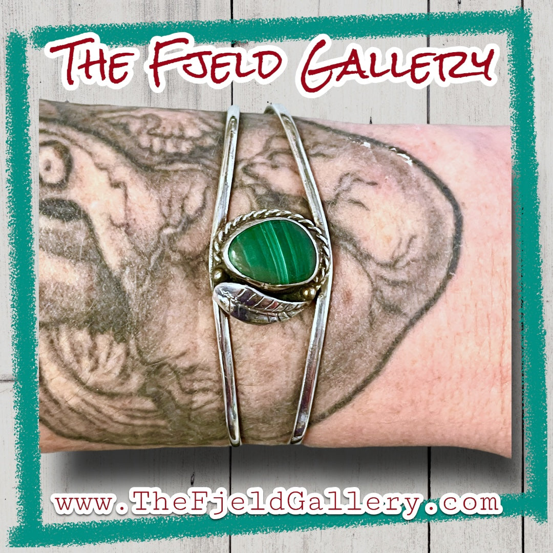 Vintage Southwest Native American Malachite Sterling Cuff Bracelet