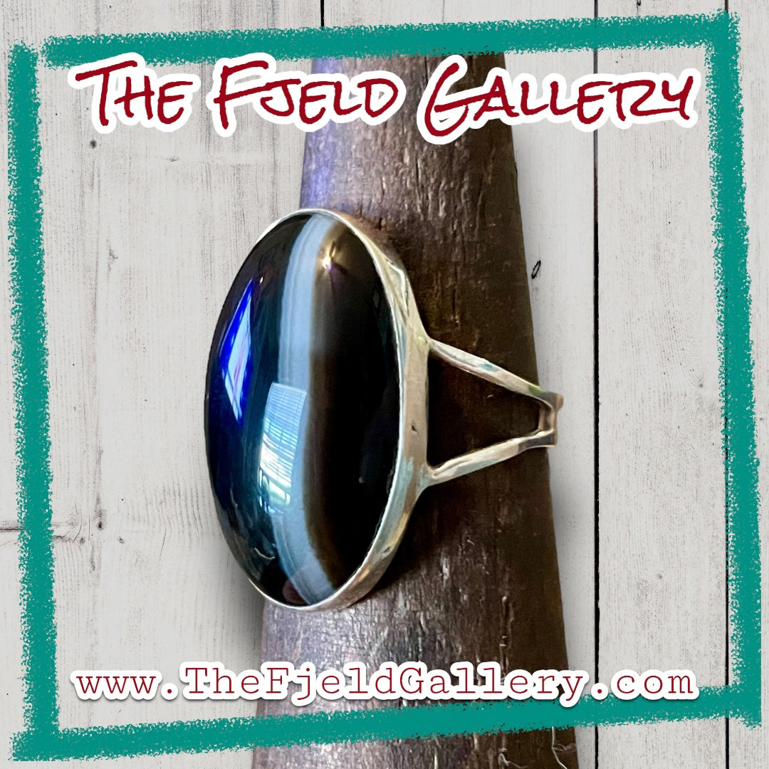 Black & White Botswana Agate Gemstone Sterling Ring