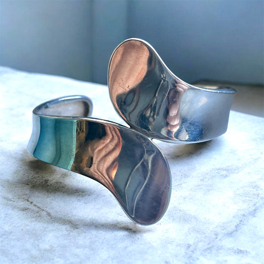 Vintage Minimalist Solid Sterling Silver Bypass Cuff Bracelet