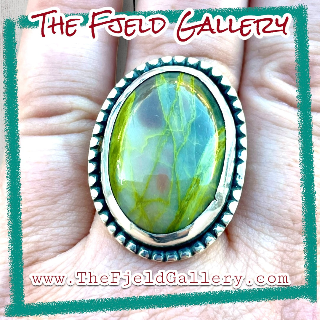 Handmade Serpentine Gemstone Cabochon Sterling Silver Ring