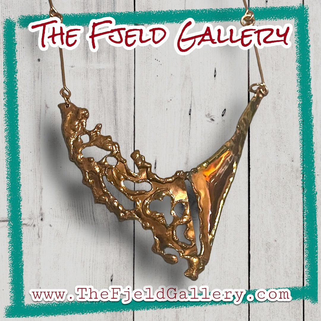 Barbaric Arts & Crafts Copper & Brass 1940’s Vintage Chevron Necklace