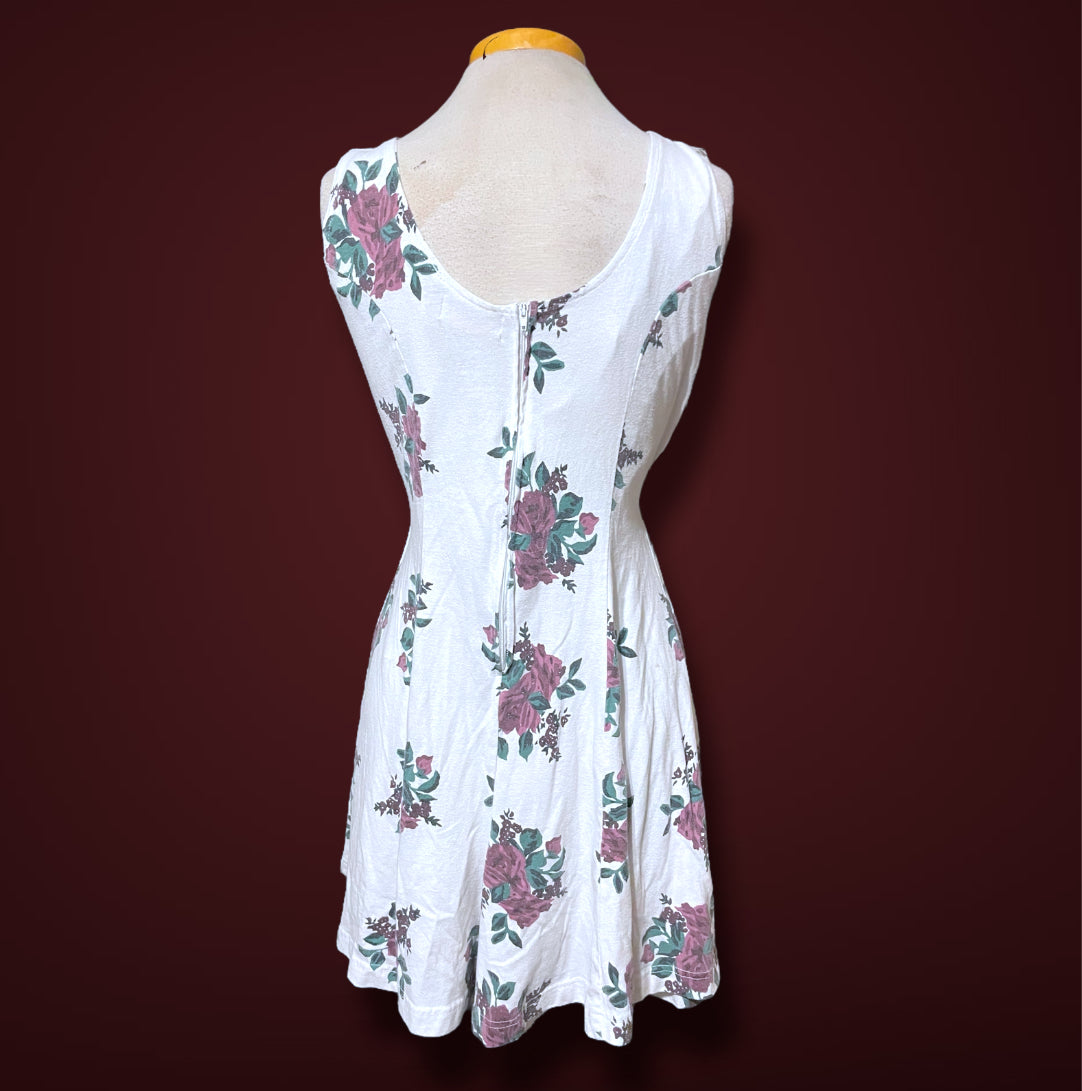 1990’s White & Purple Rose Print Tank Top Romper Jumpsuit