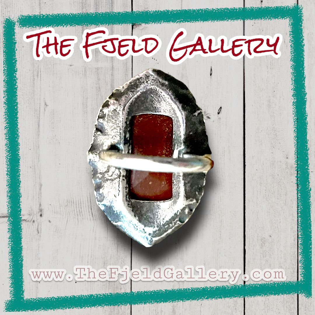 Carnelian Orange Red Art Deco Sterling Silver & Marcasite Ring