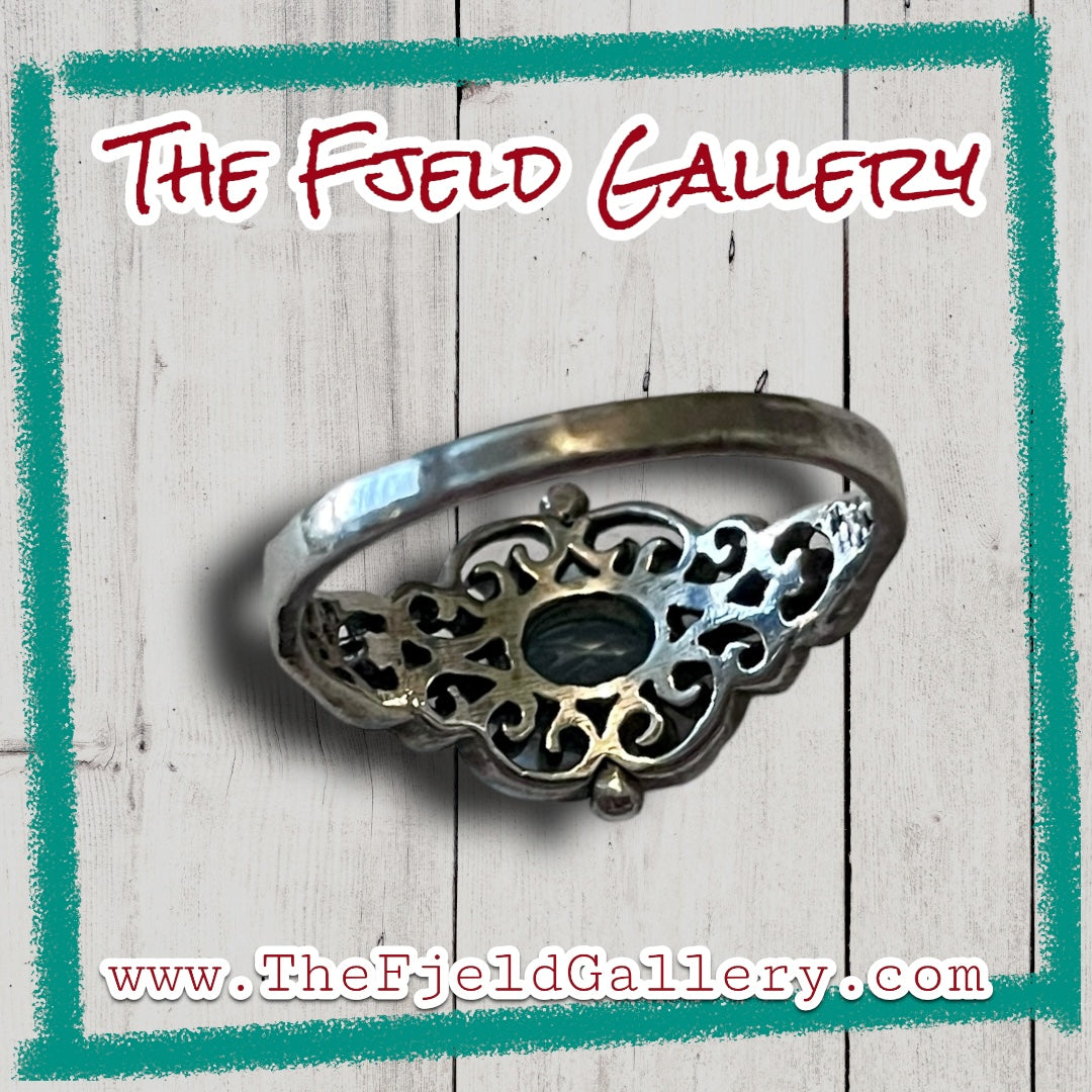 Aquamarine Modernist Flourish Sterling Silver Ring