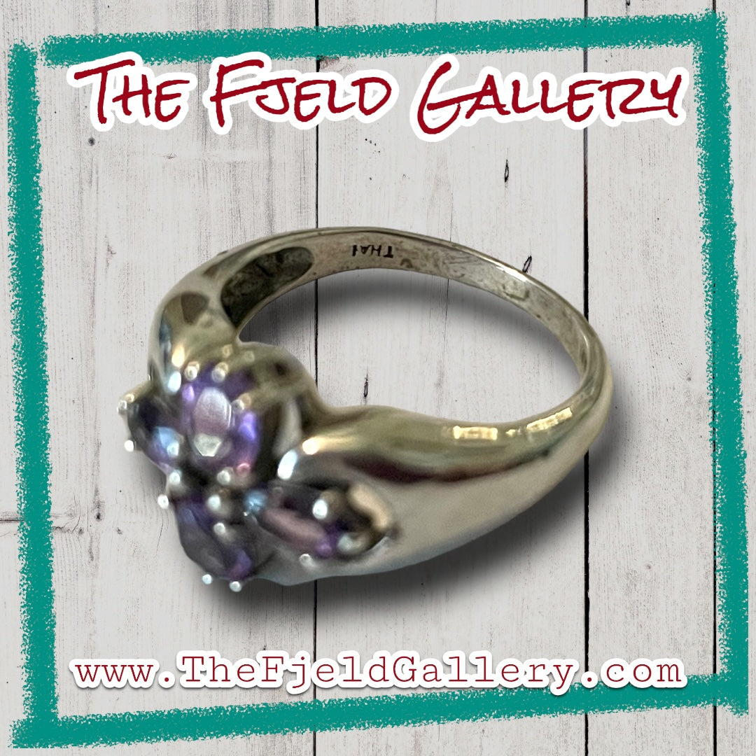 Amethyst Flower Sterling Silver Ring