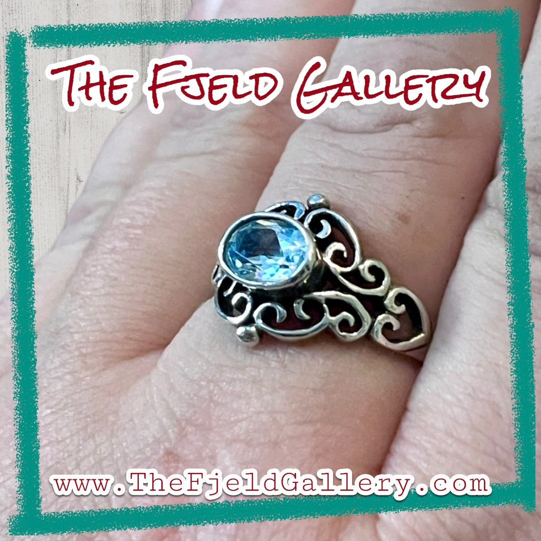 Aquamarine Modernist Flourish Sterling Silver Ring