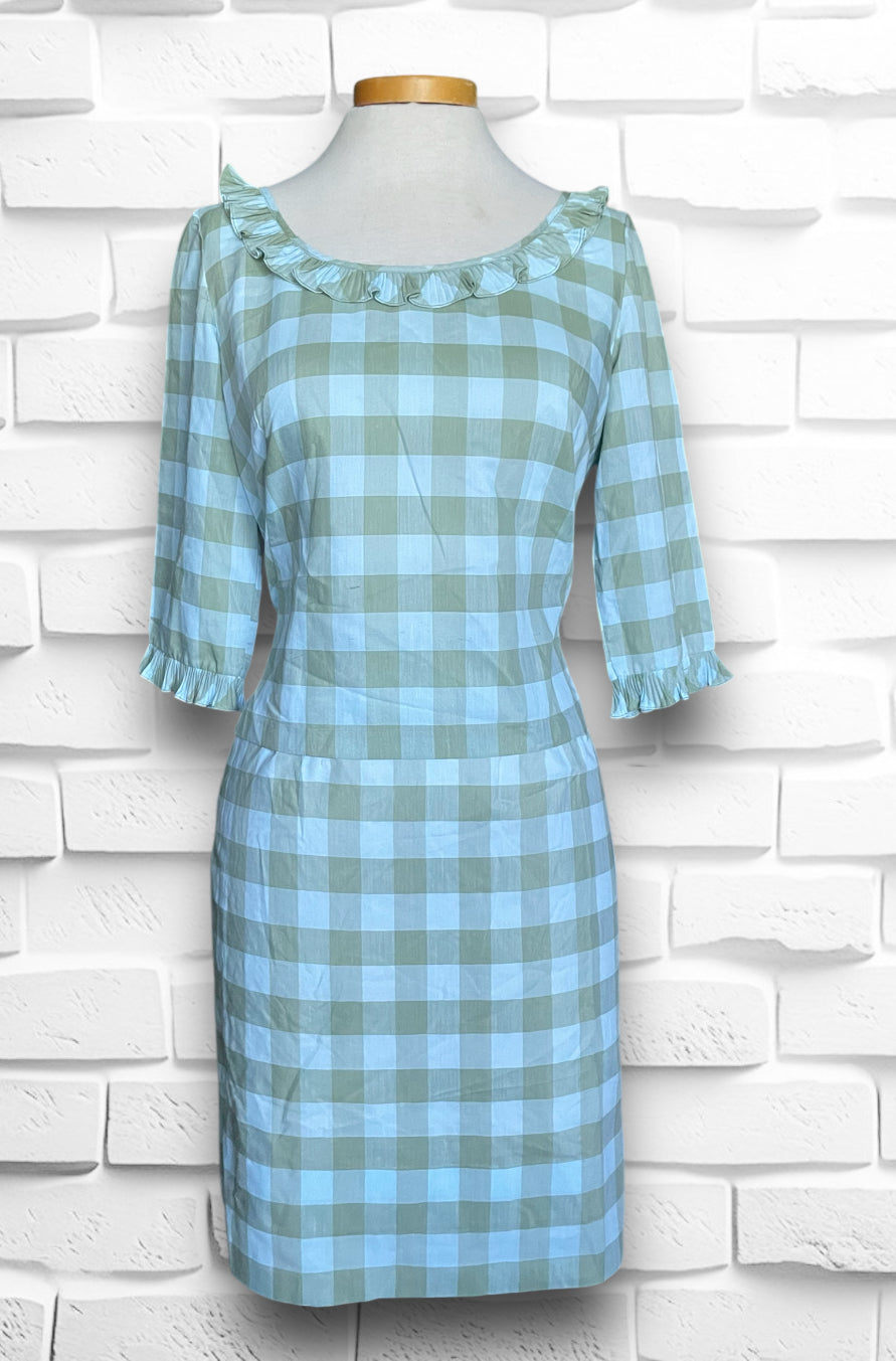 Vintage 1960’s Baby Blue & Green Plaid Skirt & Shirt Set