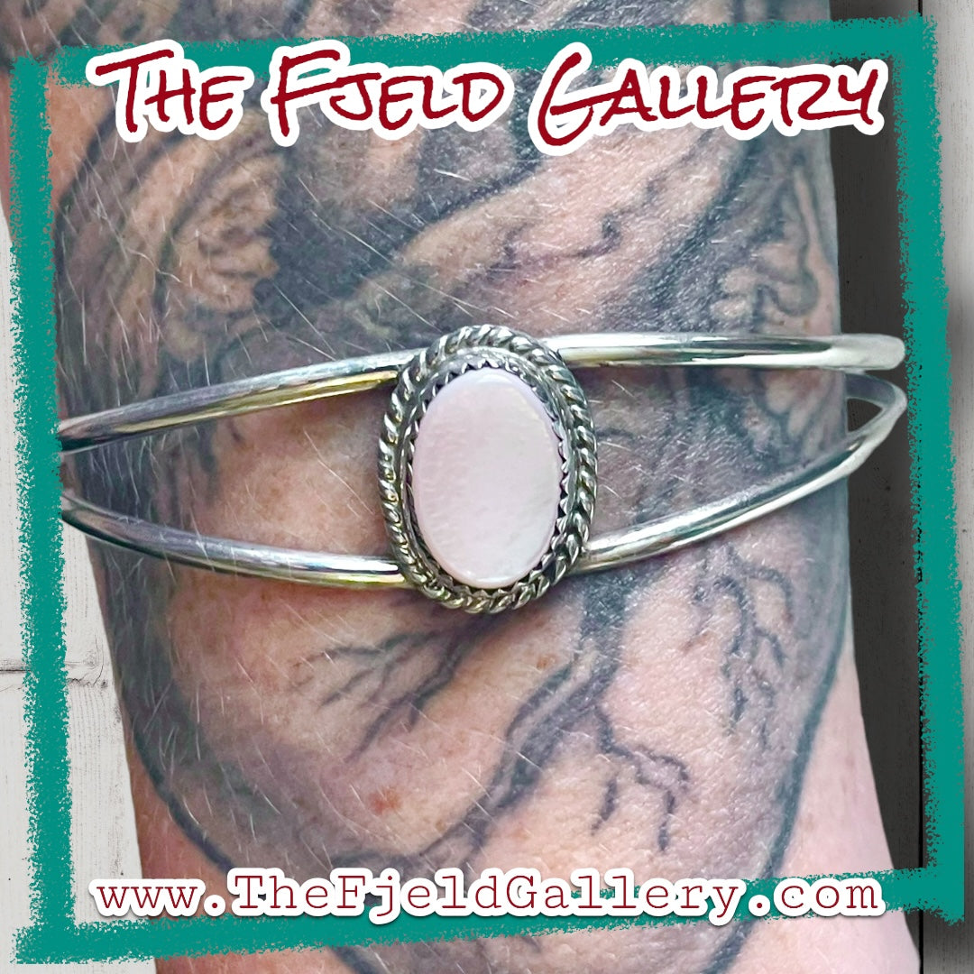 Pink Mother of Pearl Vintage Sterling Silver Native American Cuff Bracelet