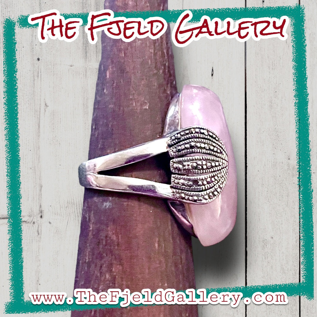 Rose Quartz & Marcasite Sterling Silver Ring