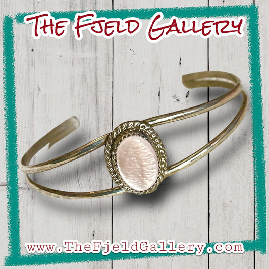 Pink Mother of Pearl Vintage Sterling Silver Native American Cuff Bracelet