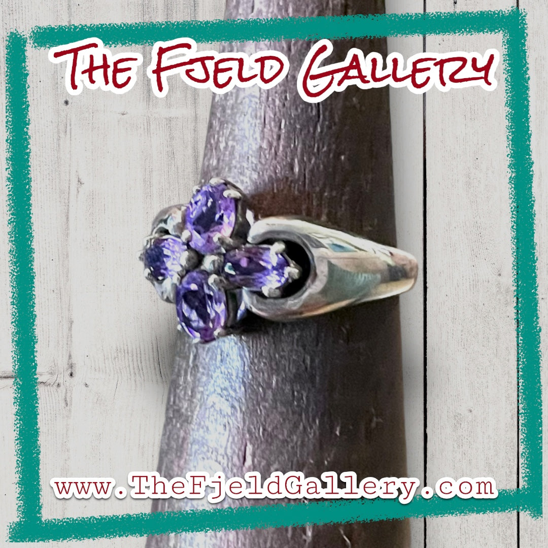 Amethyst Flower Sterling Silver Ring