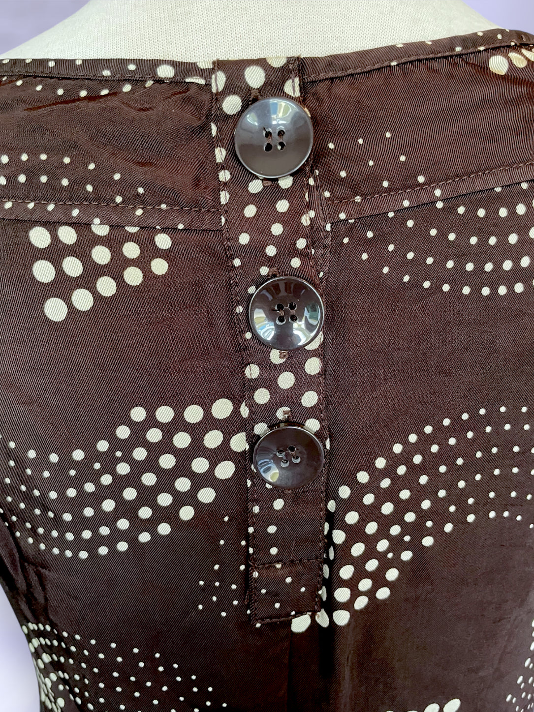 Retro 1960’s Brown & Cream Abstract Polkadot Print Short Dress