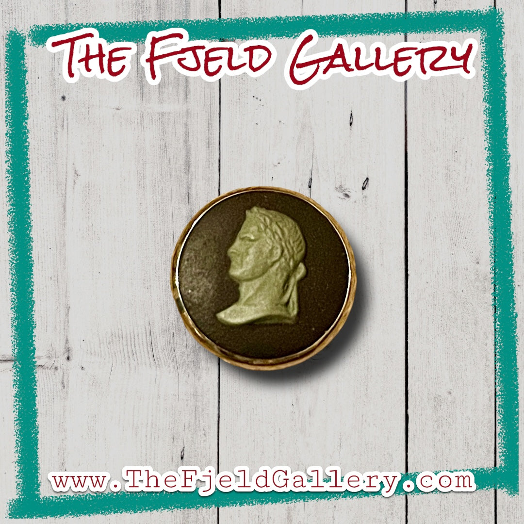 Antique 12k GF Green & Black Male Cameo Pin