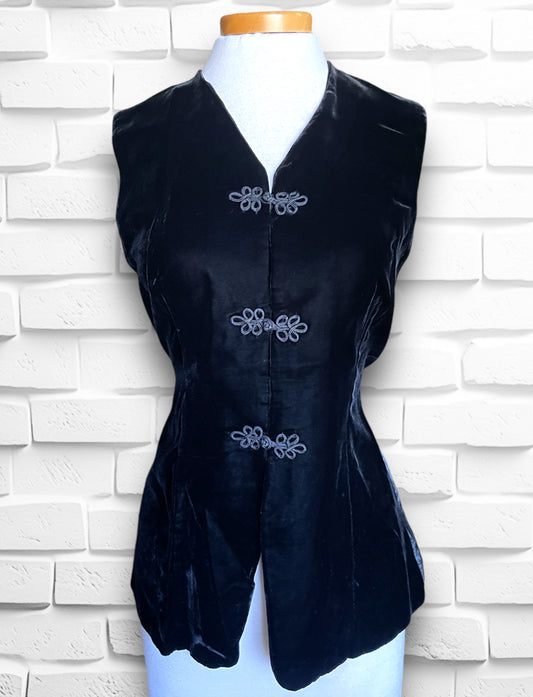 Vintage Asian Style Black Velvet Vest