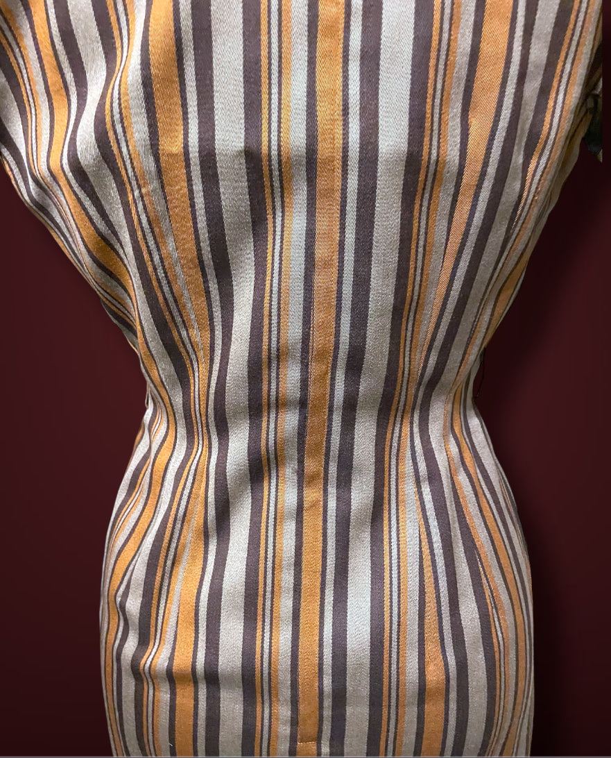 Amazing 1970’s Striped Brown, Tan & Orange Short Sheath Dress