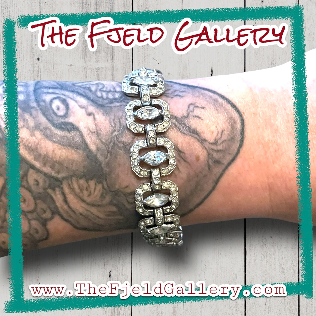 Art Deco Crystal Rhinestone Link Bracelet