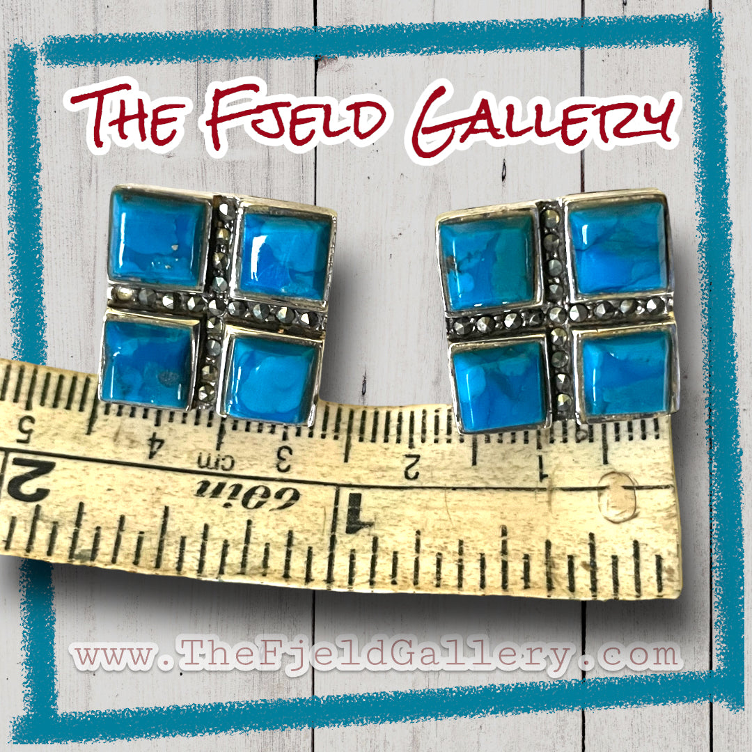 Vintage Sterling Turquoise & Marcasite Earrings