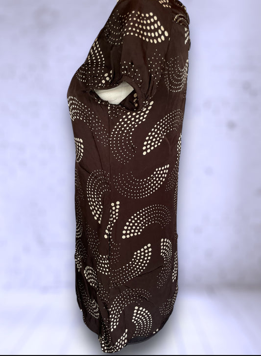 Retro 1960’s Brown & Cream Abstract Polkadot Print Short Dress