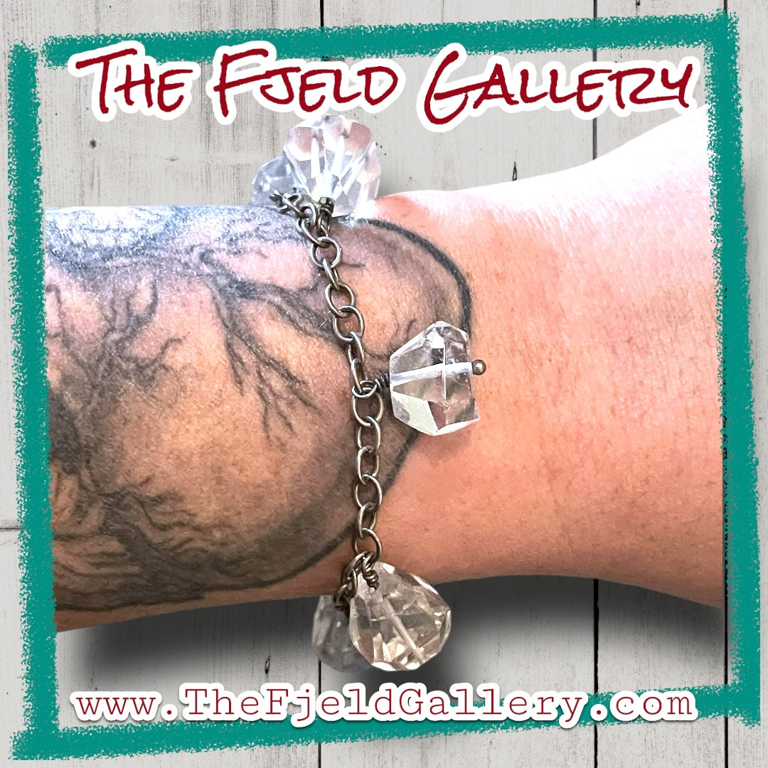 Quartz Gemstone Faceted Sterling Silver Charm Style Bracelet