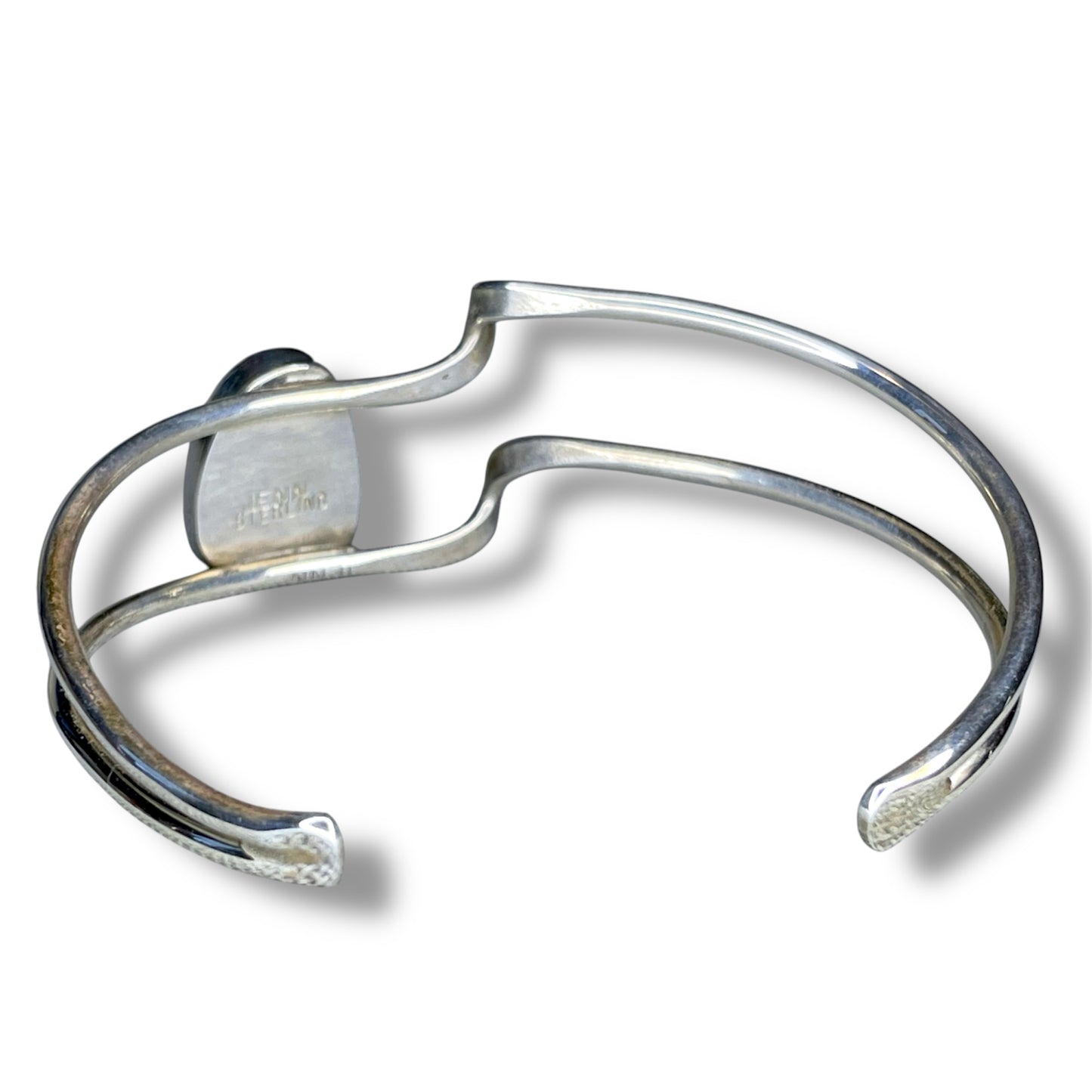 Abstract Offset Buffalo Light White Turquoise Sterling Silver Cuff Bracelet