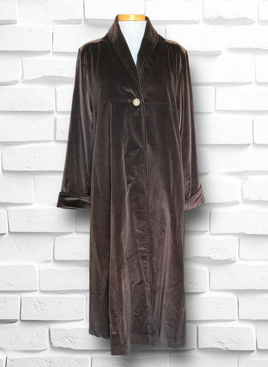 Vintage 1960’s Brown Velvet Robe Style Babydoll Long Overcoat