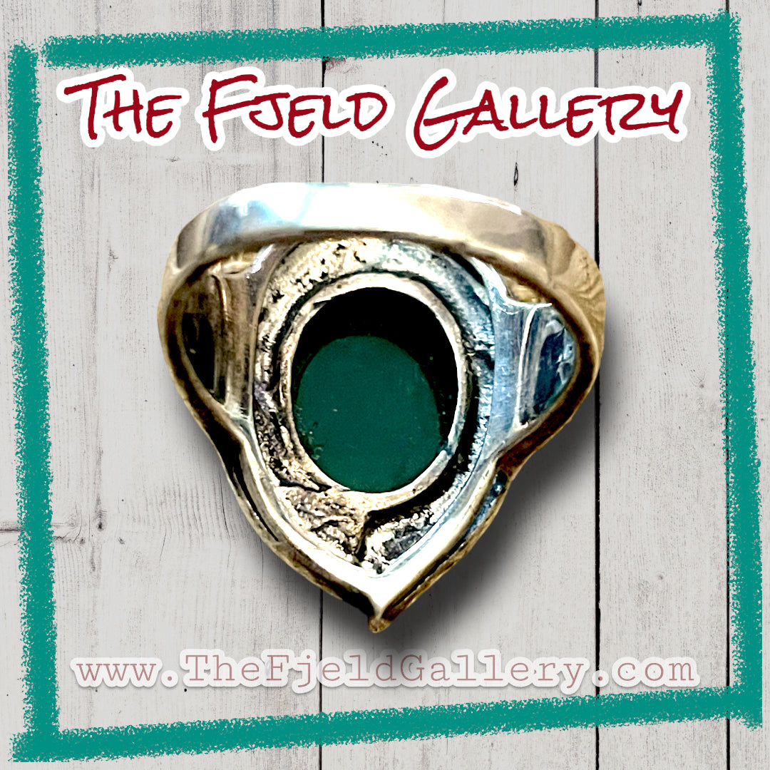 Green Chrysoprase Sterling Silver & Marcasite Art Deco Ring