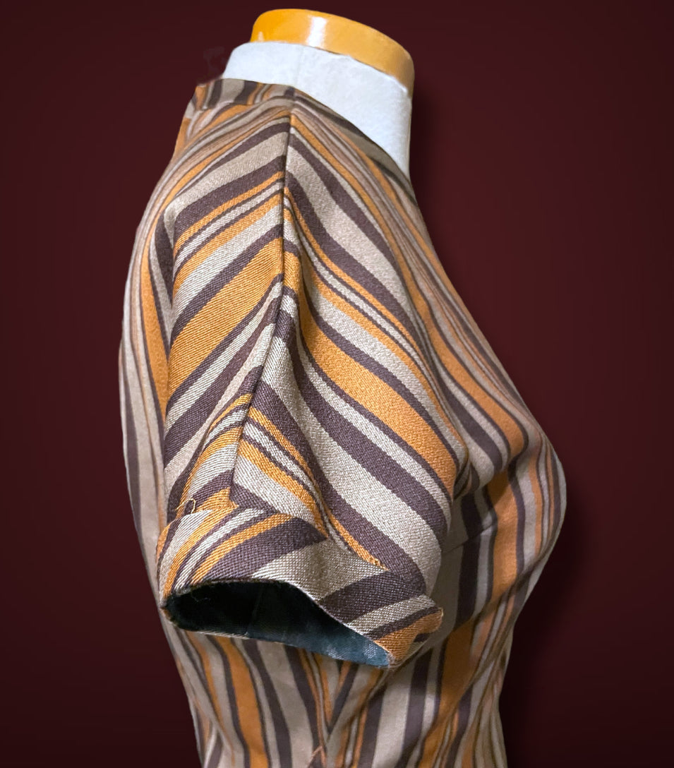 Amazing 1970’s Striped Brown, Tan & Orange Short Sheath Dress