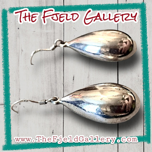 Vintage Mexican Sterling Silver Hollow Work Teardrop Dangle Earrings