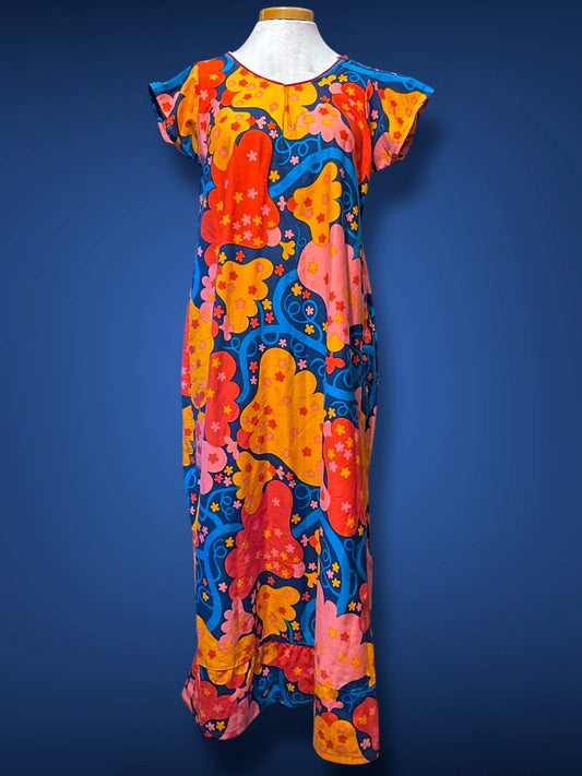 Vintage 1970’s Psychedelic Mushroom Print Multicolor Maxi Dress