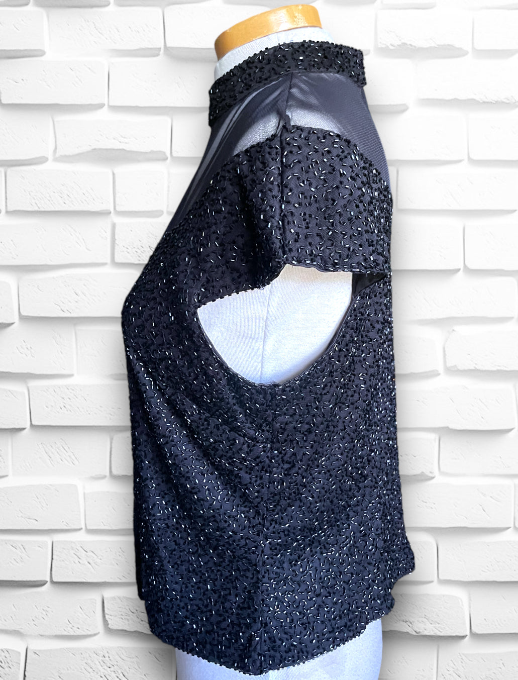 Vintage Black Transparent Sweetheart Bust Seed Bead Blouce