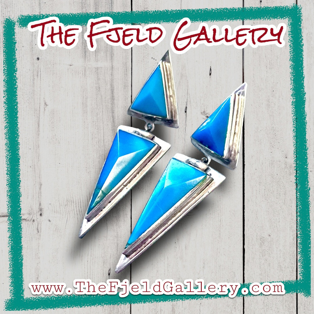 Turquoise Triangle Geometric Sterling Dangle Vintage Earrings