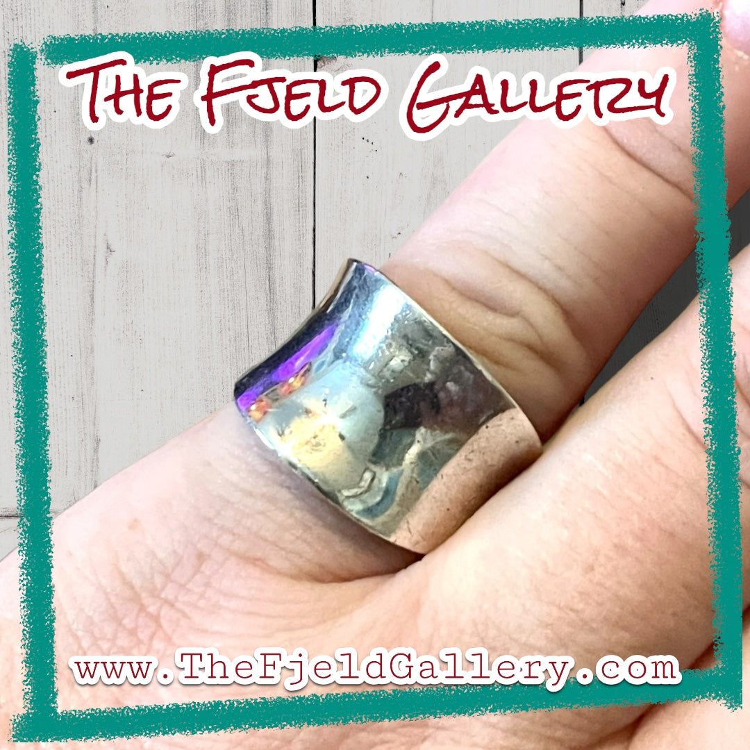 Vintage Wide Band Concave Sterling Silver Ring