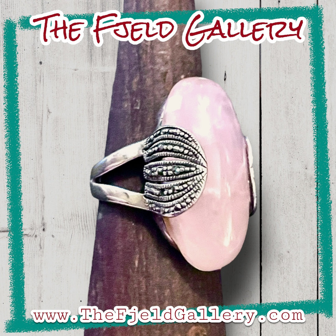 Rose Quartz & Marcasite Sterling Silver Ring