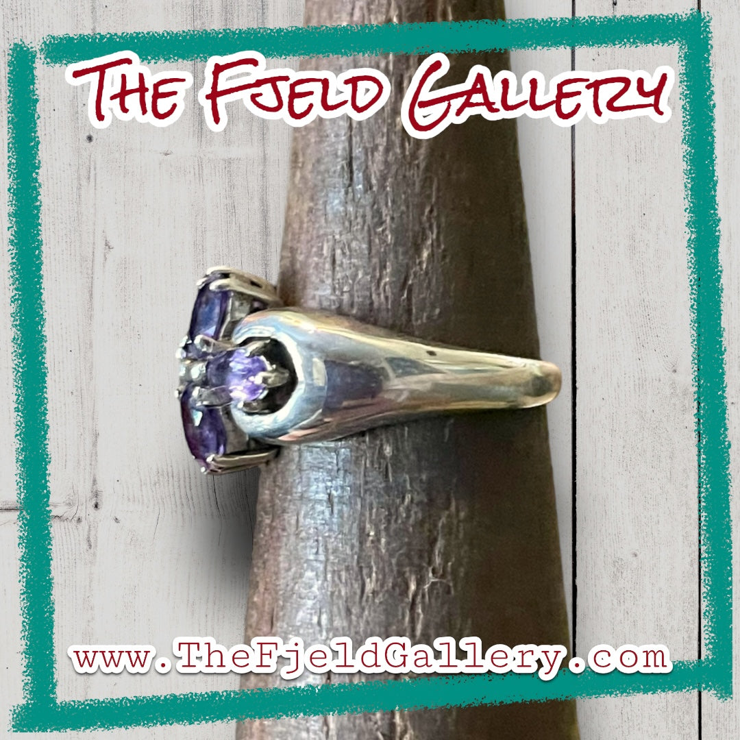 Amethyst Flower Sterling Silver Ring