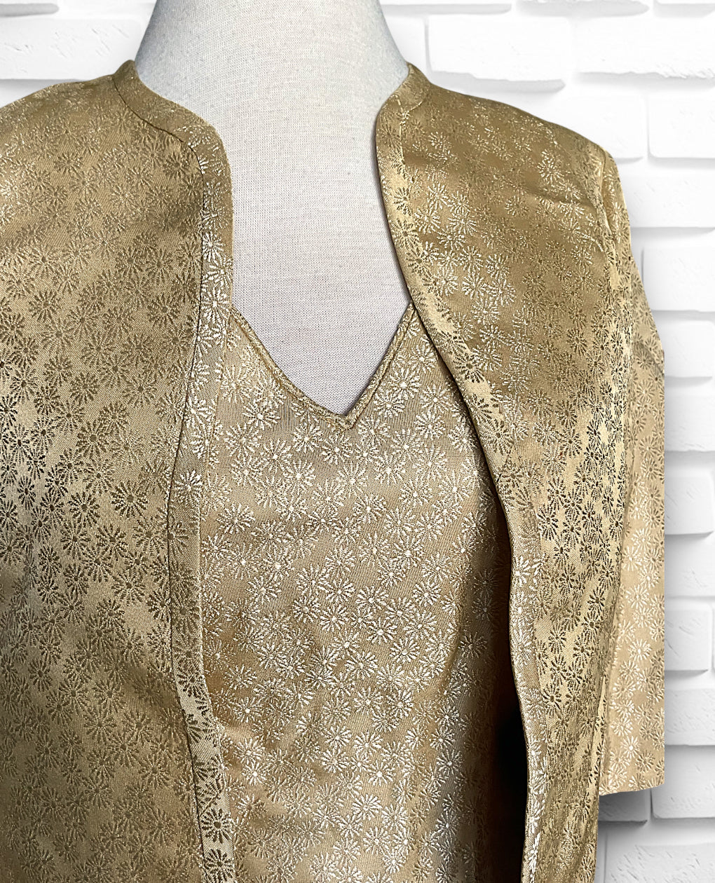 1960’s Custom Gold Floral Brocade Dress & Jacket Set