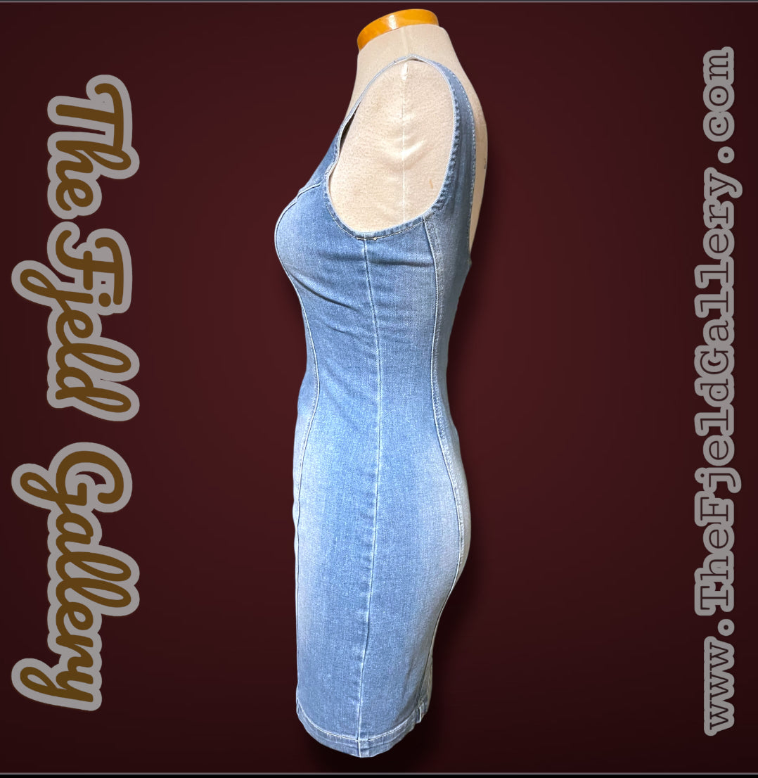 Vintage Guess Denim Jean Sheath Body Con Mini Dress