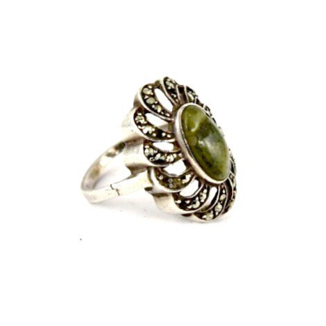 Art Deco Jade Gemstone & Marcasite Sterling Silver Ring