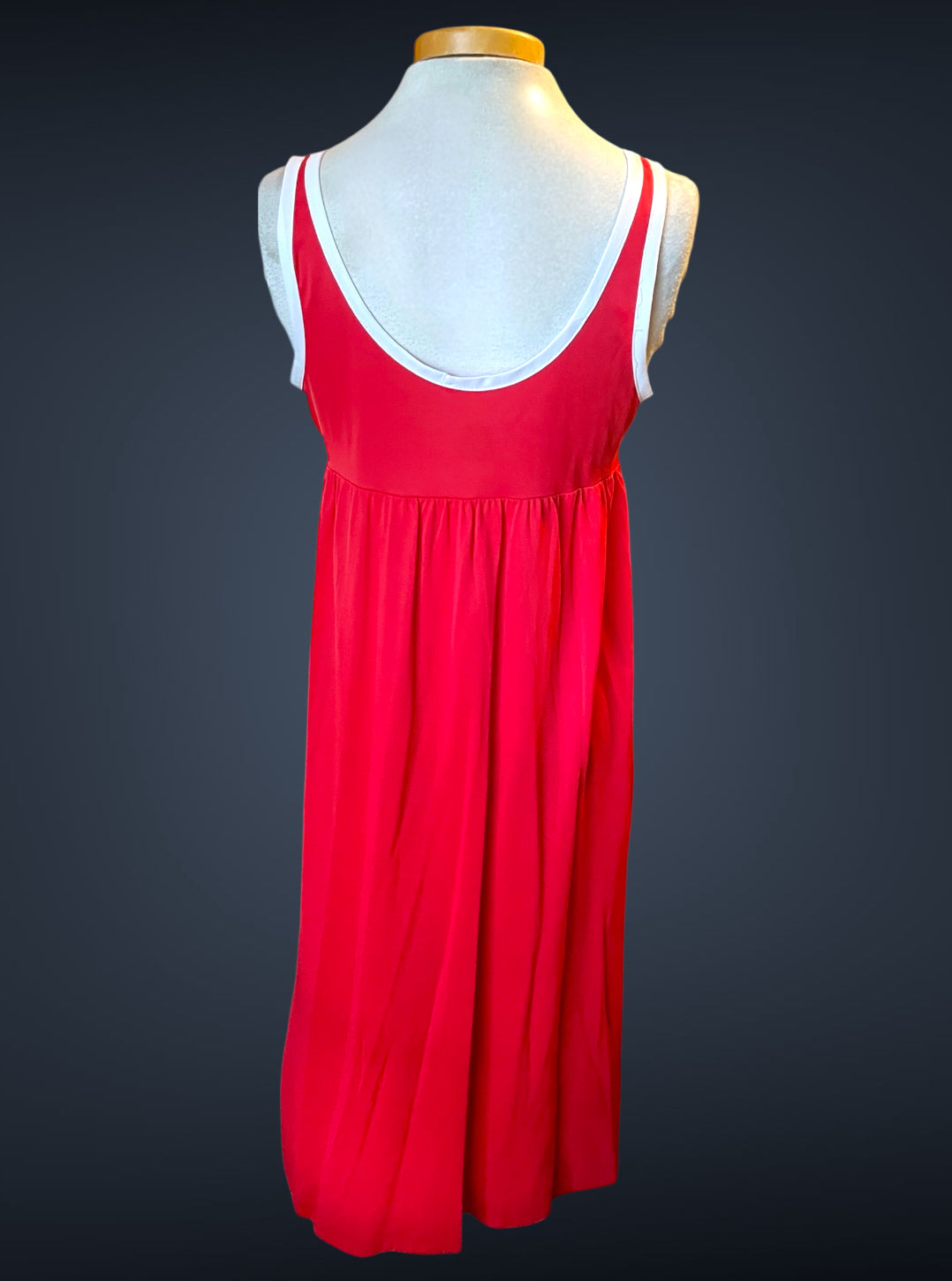 1960’s Sears Red & White Long Tank & Robe Peignoir Nightgown Set
