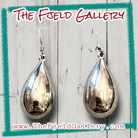 Vintage Mexican Sterling Silver Hollow Work Teardrop Dangle Earrings