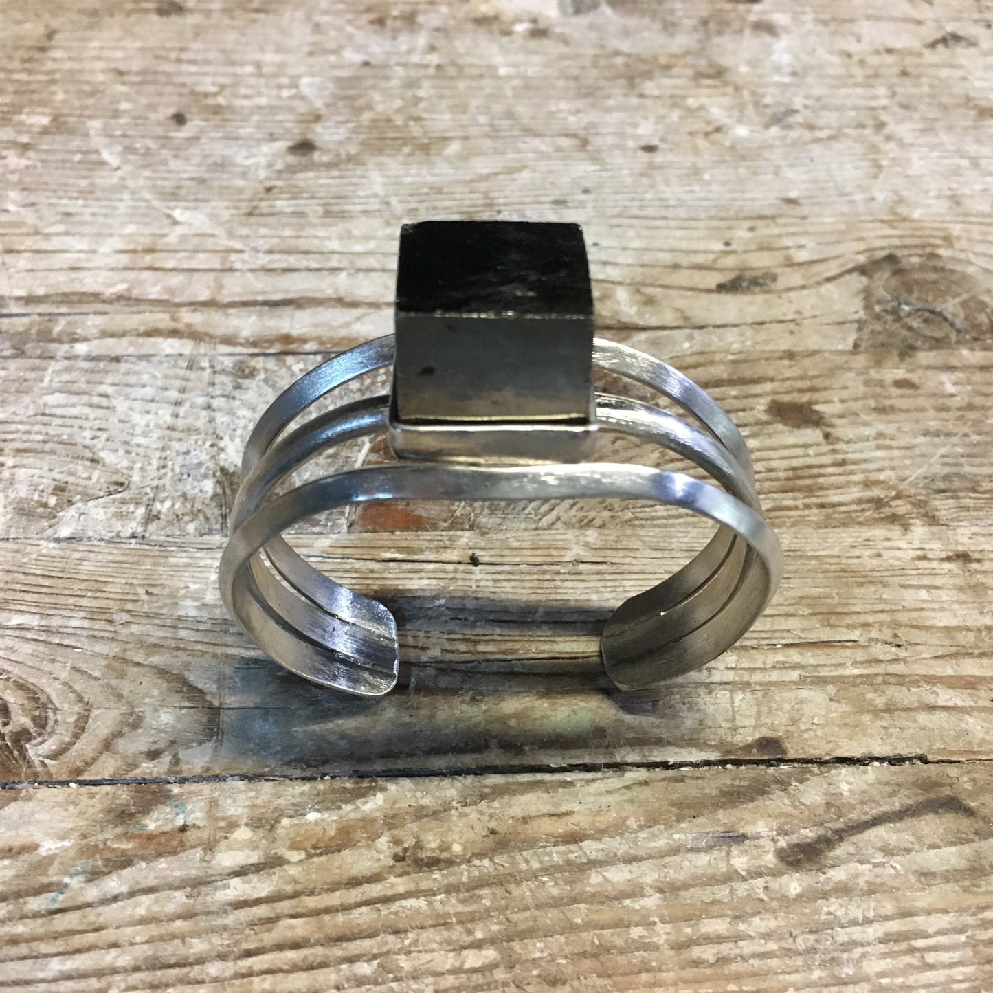 Handmade Pyrite Gemstone Sterling Silver Cuff Bracelet